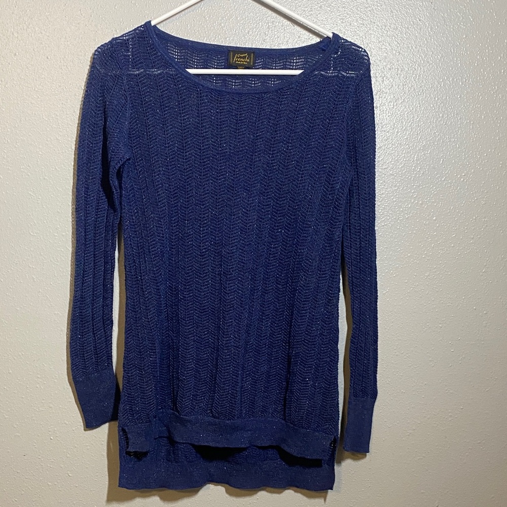 Frenchi Women's Navy Scoop Neck Lightweight Knit Sweater